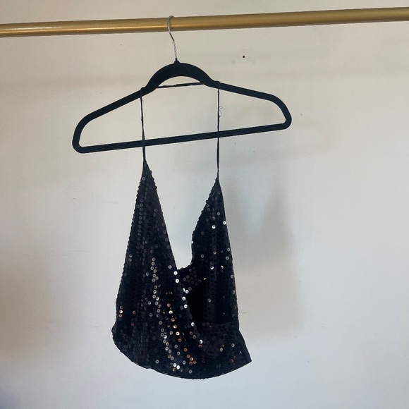 vintage black sequin halter top - Picture 2 of 5